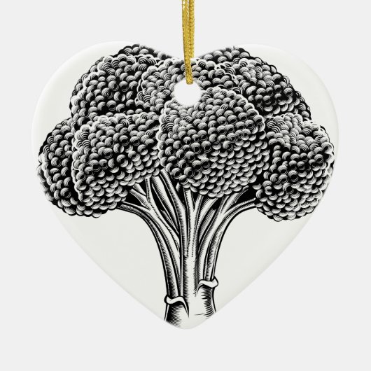 broccoli met retro-houthout keramisch ornament (Voorkant)