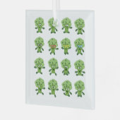 Broccoli met verschillende emoties glas ornament (Voorkant links)