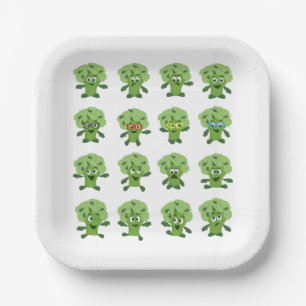 Broccoli met verschillende emoties papieren bordje