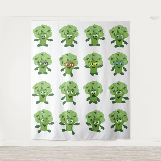 Broccoli met verschillende emoties wandkleed (Voorkant)