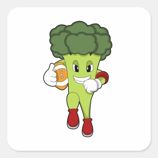 Broccoli op Football Sport Vierkante Sticker (Voorkant)