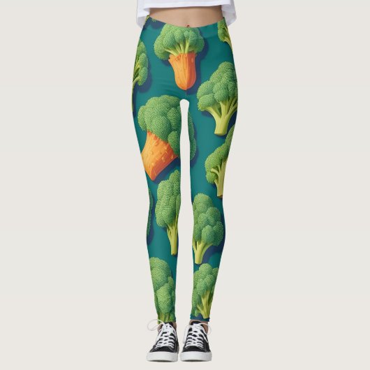Broccoli Retro Kleurrijk Gepersonaliseerd Patroon Leggings (Voorkant)