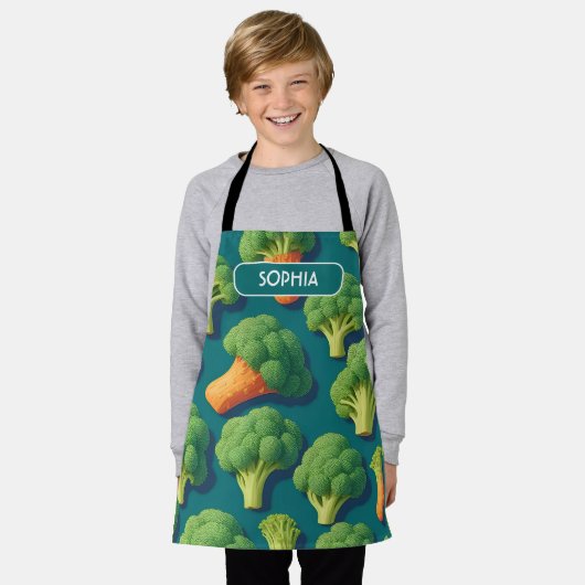 Broccoli Retro Kleurrijk Gepersonaliseerd Patroon Schort (Gedragen)