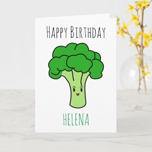 Broccoli Vegan Birthday Kaart (Gele Bloem)