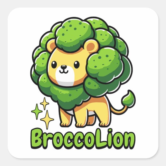 Broccolion! Schattigee Broccoli Lion Pun Vierkante Sticker (Voorkant)