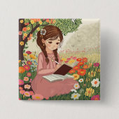 Broche Botton quadrado Menina no Jardim Vierkante Button 5,1 Cm (Voorkant)
