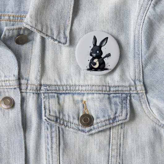broche rabbi bunny guitar hobby grappig ronde button 5,7 cm (In situ)