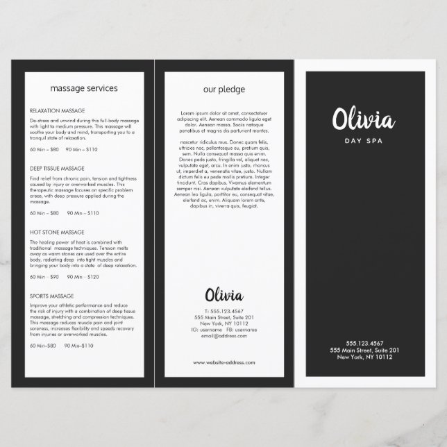 Brochure Black White Hair Salon Tri-Fold (Voorkant)
