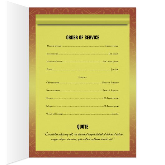 Brochure over de Sjabloon van het begrafenisprogra (Binnen (Rechts))