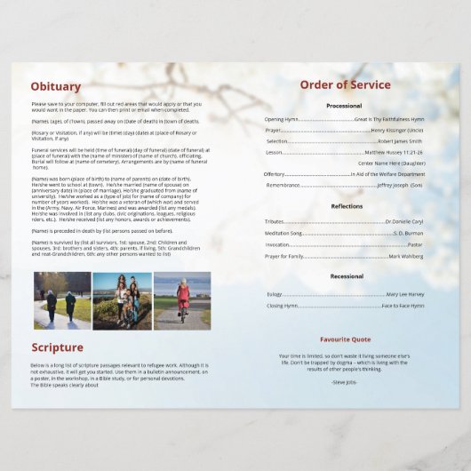 Brochure over de Sjabloon van het begrafenisprogra (Achterkant)