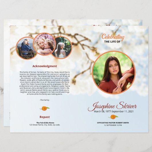 Brochure over de Sjabloon van het begrafenisprogra (Voorkant / Achterkant)