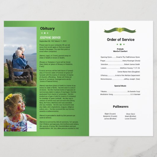 Brochure over de Sjabloon van het begrafenisprogra (Achterkant)