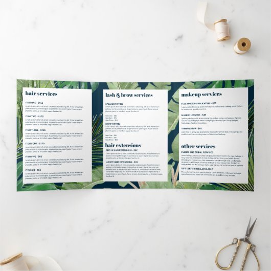 Brochure over de tropische moderne salonontwerper drieluik kaart (Binnen)