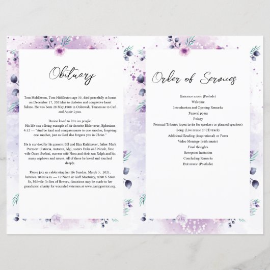 Brochure over het begrafenisprogramma Sjabloon (Achterkant)