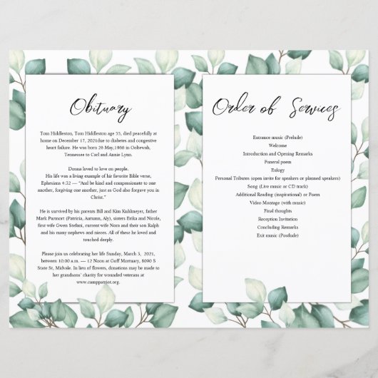 Brochure over het begrafenisprogramma Sjabloon (Achterkant)