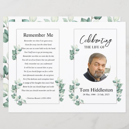 Brochure over het begrafenisprogramma Sjabloon (Voorkant / Achterkant)