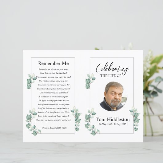 Brochure over het begrafenisprogramma Sjabloon (Staand voorkant)