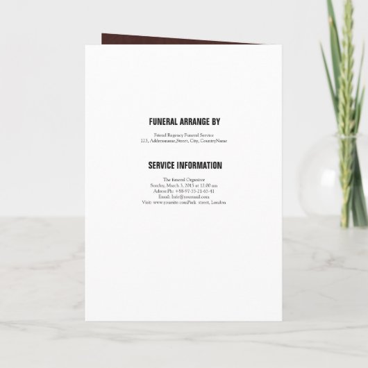 Brochure over het Memorial Programme Programma (Achterkant)