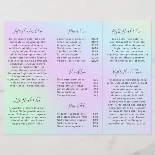 Brochure over kleurrijke patel salon holografisch  (Achterkant)