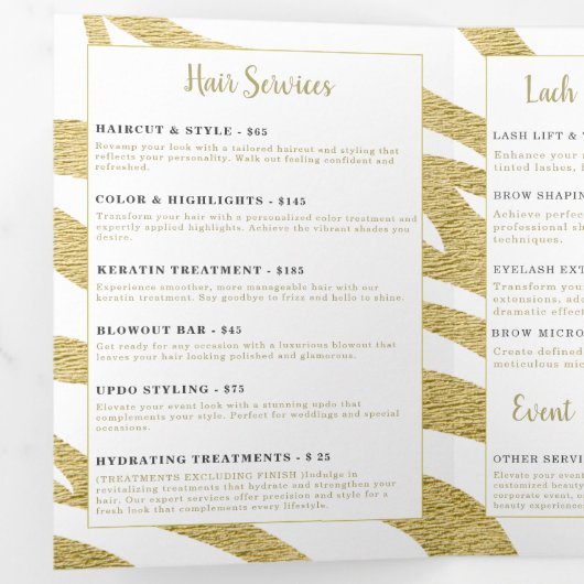 Brochure over schoonheidsdiensten drieluik kaart (Binnenzijde eerst)