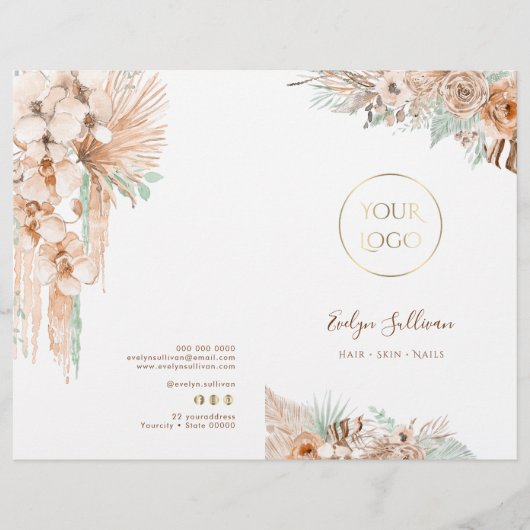 Brochure over tropisch beige en muntservicemenu (Voorkant)