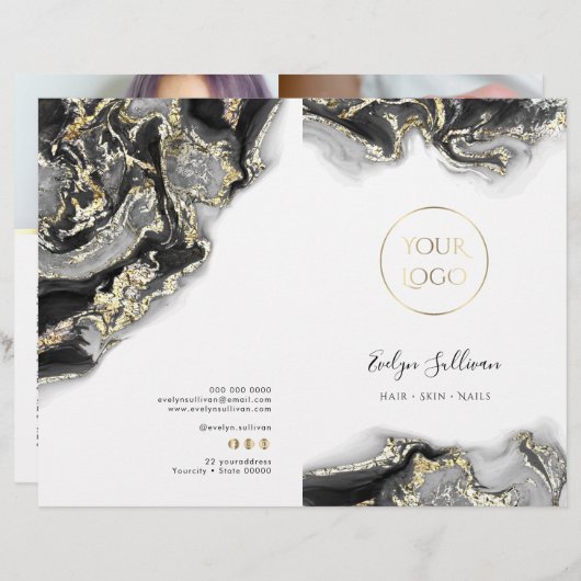 Brochure over zwart marmerend design service-menu (Voorkant / Achterkant)