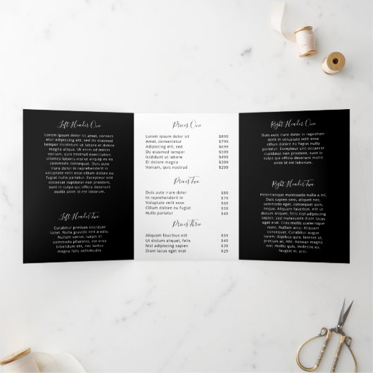 Brochure over zwarte en witte elegante zakendrievo drieluik kaart (Binnen)