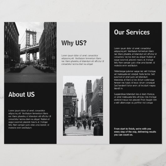 Brochure over zwarte & witte moderne zakelijke dri (Achterkant)