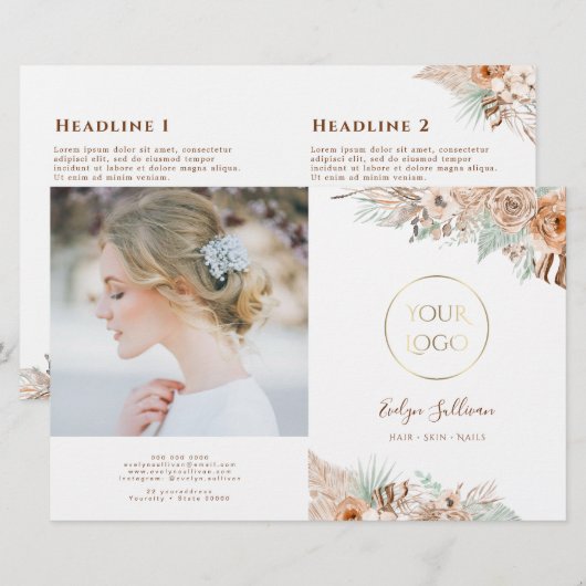 Brochure tropisch beige en munt bifold (Voorkant / Achterkant)