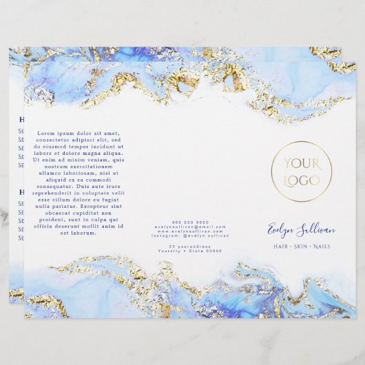 brochure voor blauw marmerontwerp (Voorkant / Achterkant)