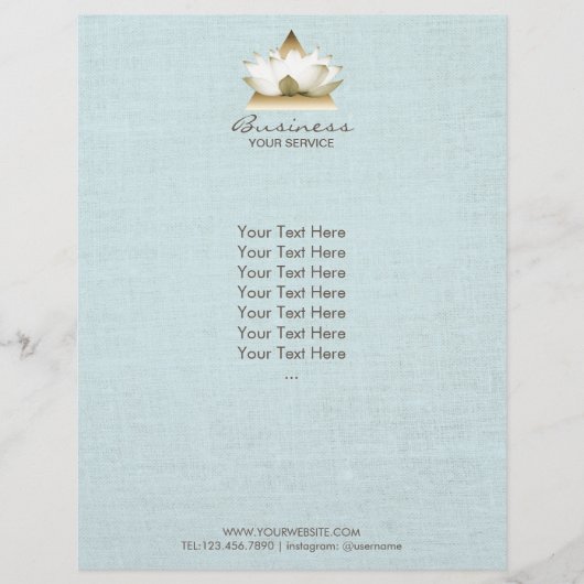 Brochure Yoga Studio Gold Lotus Logo Blue Linen (Voorkant)