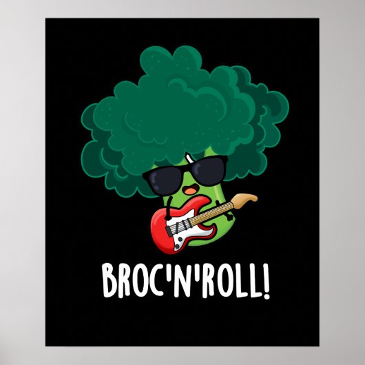 Brock n Roll Grappig Veggie Broccoli Pun Dark BG Poster (Voorkant)