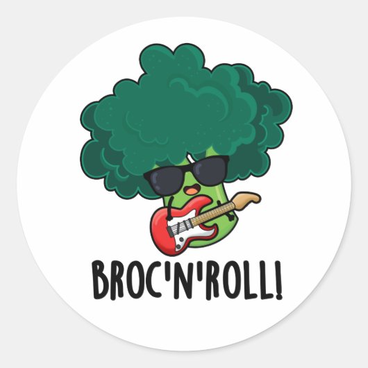 Brock n Roll Grappig Veggie Broccoli Pun Ronde Sticker (Voorkant)