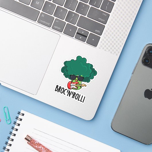 Brock n Roll Grappig Veggie Broccoli Pun Sticker (Laptop met iPhone)