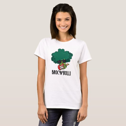 Brock n Roll Grappig Veggie Broccoli Pun T-shirt (Voorkant volledig)