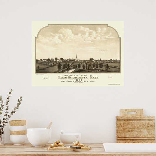 Brockton, MA Panoramic Map - 1844 Poster (Keuken)