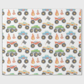 BRODI Kleurrijke Monster Truck Boy Verjaardag Cadeaupapier (Vlak)