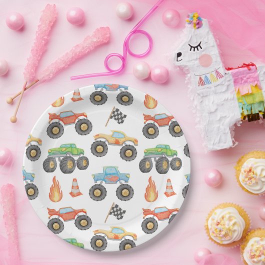 BRODI Kleurrijke Monster Truck Boy Verjaardag Papieren Bordje (Feest)