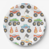 BRODI Kleurrijke Monster Truck Boy Verjaardag Papieren Bordje (Voorkant)