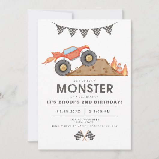 BRODI Red Monster Truck Boy Verjaardag Kaart (Voorkant)