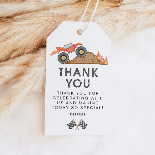 BRODI Rode Monster Truck Feestje Uitnodiging Cadeaulabel