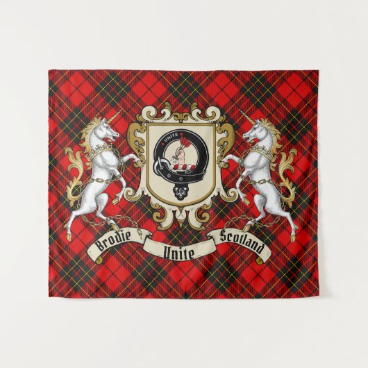 Brodie Clan Badge & Unicorns met Tartan Wandkleed (Voorkant (horizontaal))
