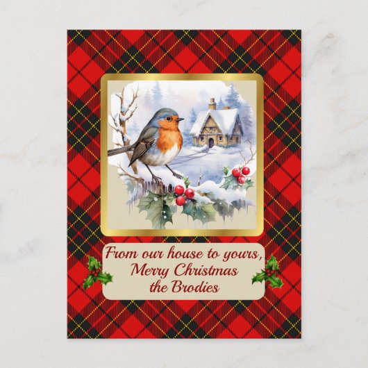 Brodie Crest & Tartan w/Robin Gepersonaliseerd Feestdagenkaart (Voorkant)