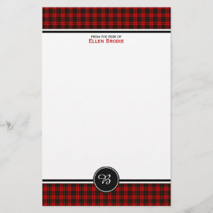 Brodie Family Tartan Red en Black Pset Monogram Briefpapier