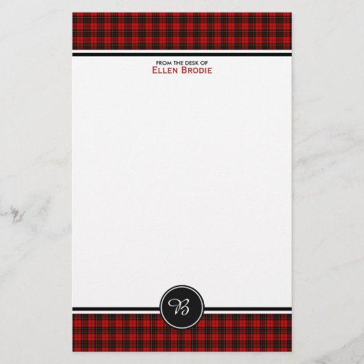 Brodie Family Tartan Red en Black Pset Monogram Briefpapier (Voorkant)