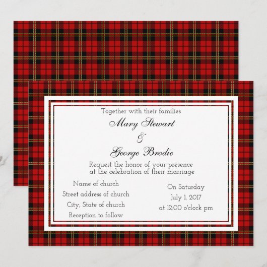 Brodie Red Scottish Wedding Invitation Kaart (Voorkant / Achterkant)