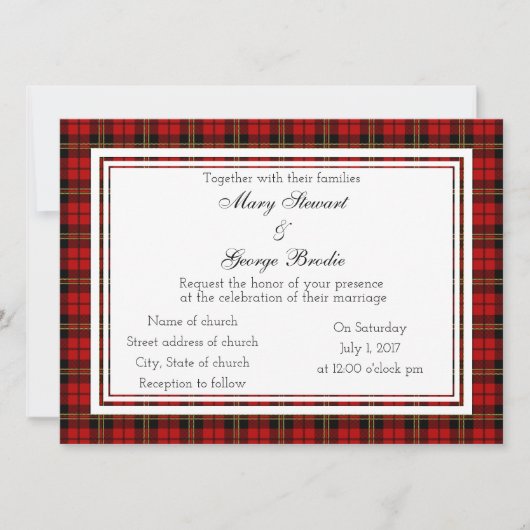 Brodie Red Scottish Wedding Invitation Kaart (Voorkant)