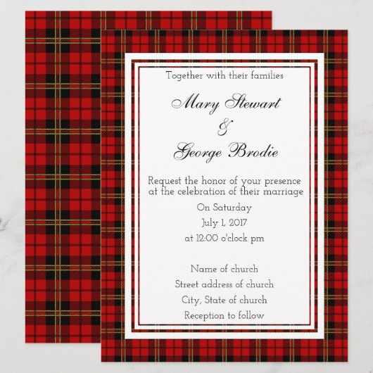 Brodie Red Scottish Wedding Invitation Kaart (Voorkant / Achterkant)