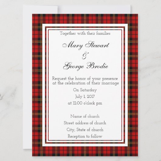 Brodie Red Scottish Wedding Invitation Kaart (Voorkant)