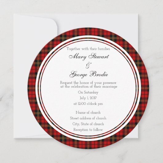 Brodie Red Scottish Wedding Round Uitnodiging (Voorkant)